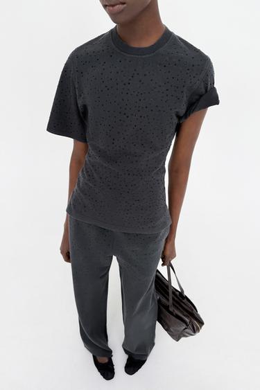 SHINY SHORT SLEEVE T-SHIRT - Black by Zara