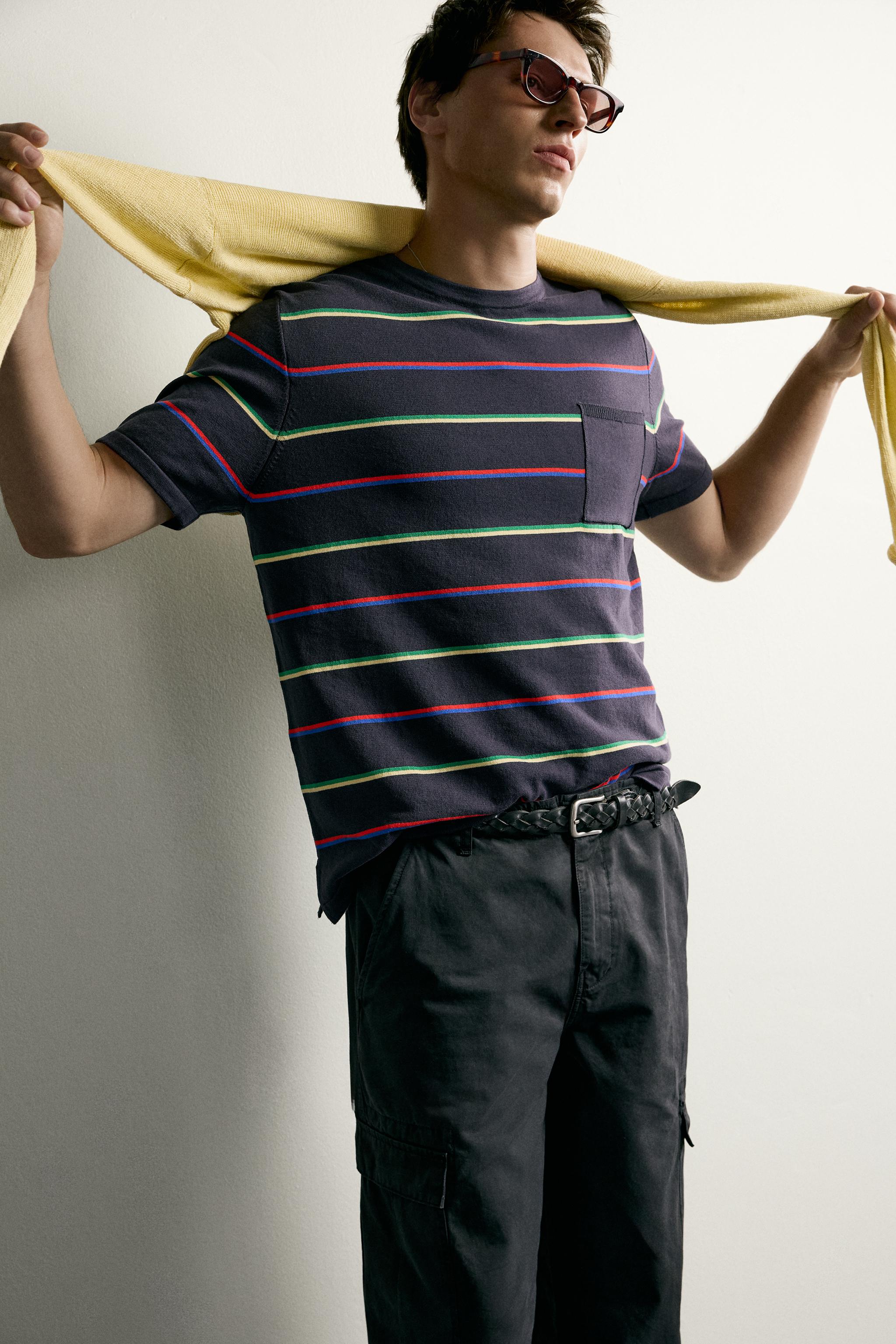 Мужские футболки Zara STRIPED JACQUARD KNIT T-SHIRT — фото 5