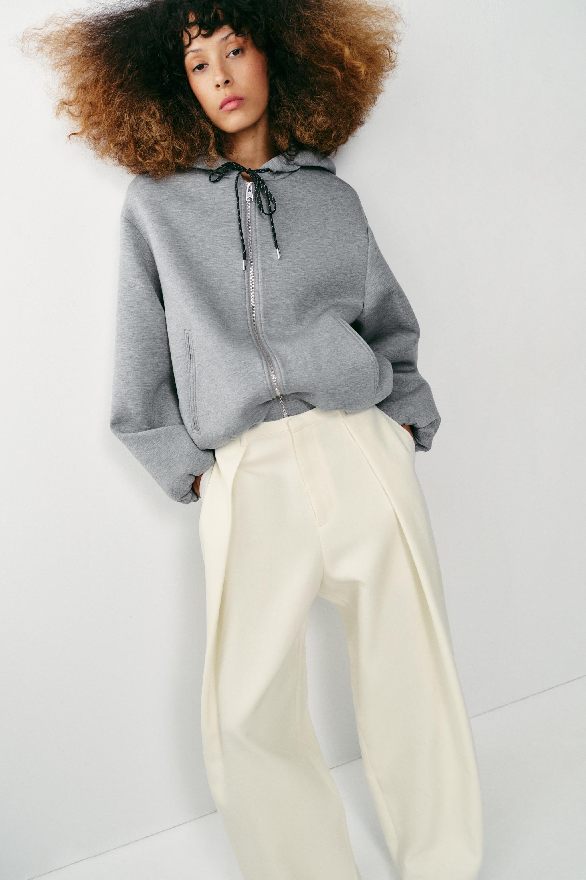 HOODED BOMBER SWEATSHIRT — Gray marl