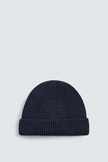 BONNET EN MAILLE COTON - CACHEMIRE - Bleu marine de Zara - Image 2