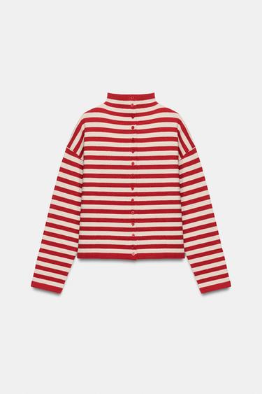 GILET EN MAILLE À RAYURES - Rayure rouge de Zara - Image 6