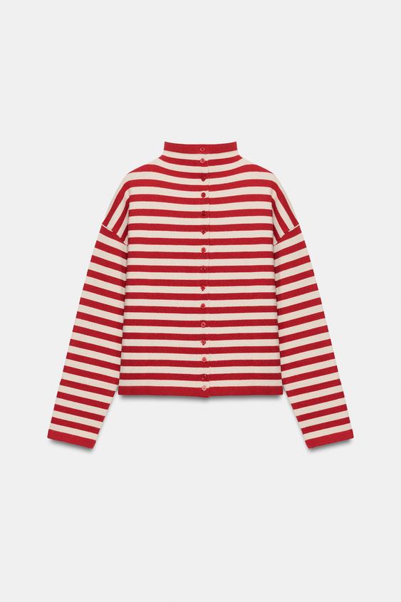 GILET EN MAILLE À RAYURES - Rayure rouge de Zara - Image 6