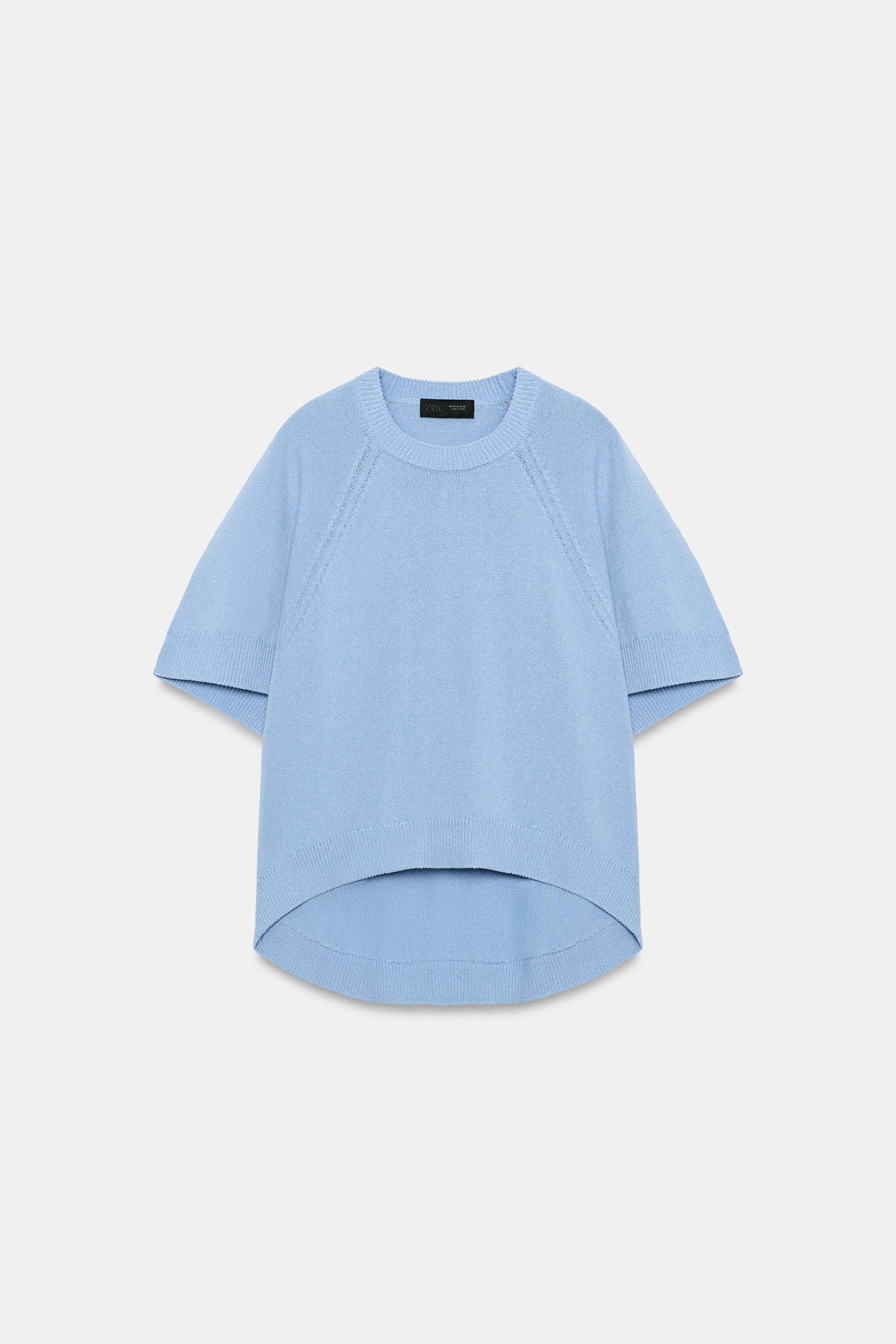 ROUNDED HEM SHORT SLEEVE KNIT JUMPER