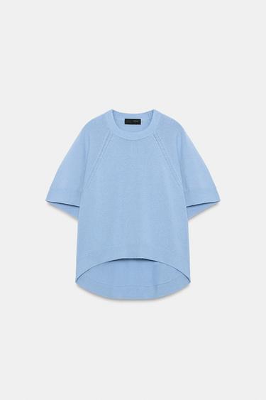 ROUNDED HEM SHORT SLEEVE KNIT JUMPER - Sky blue by Zara - Image 5