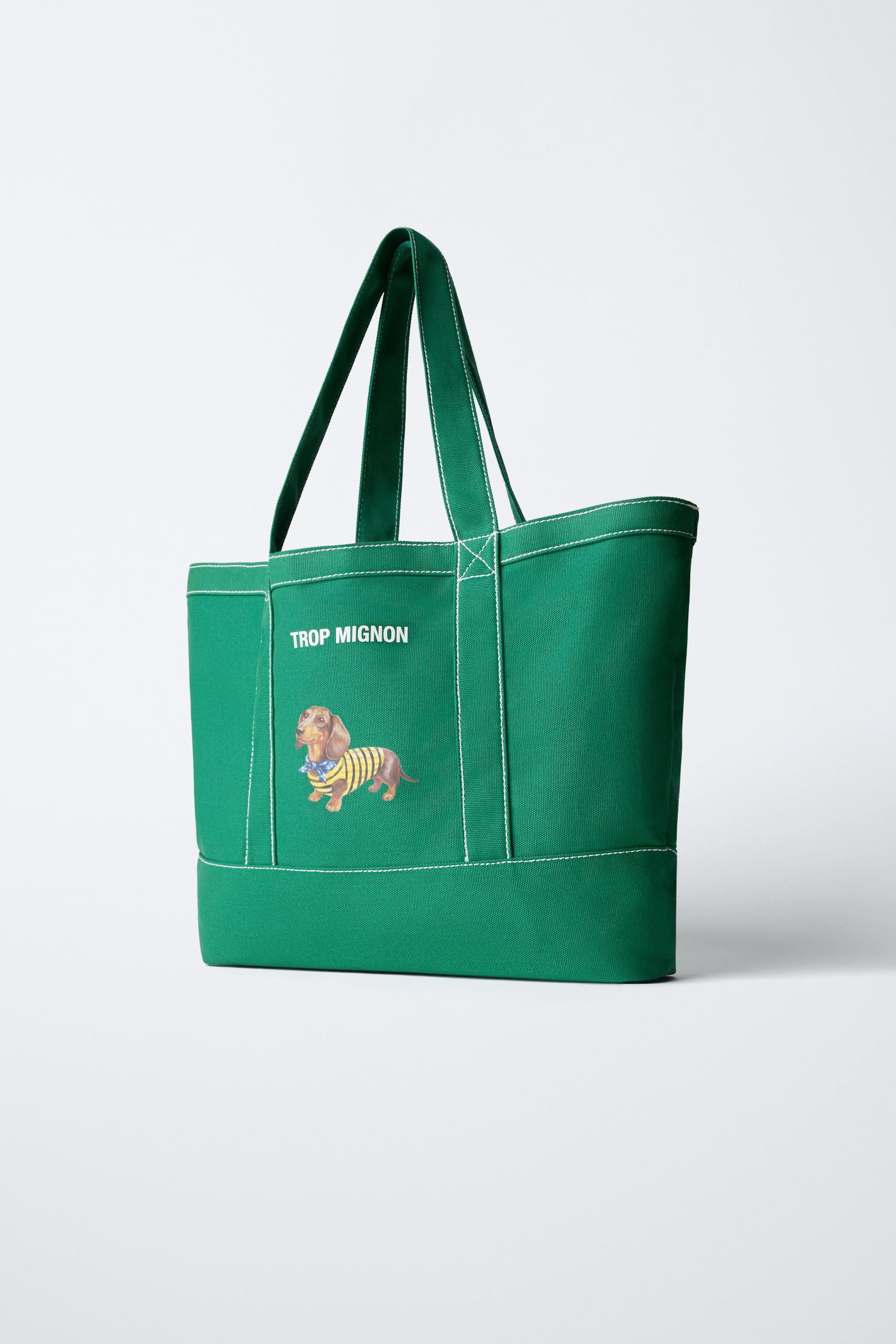 PUPPY PRINT SHOPPER BAG — Green