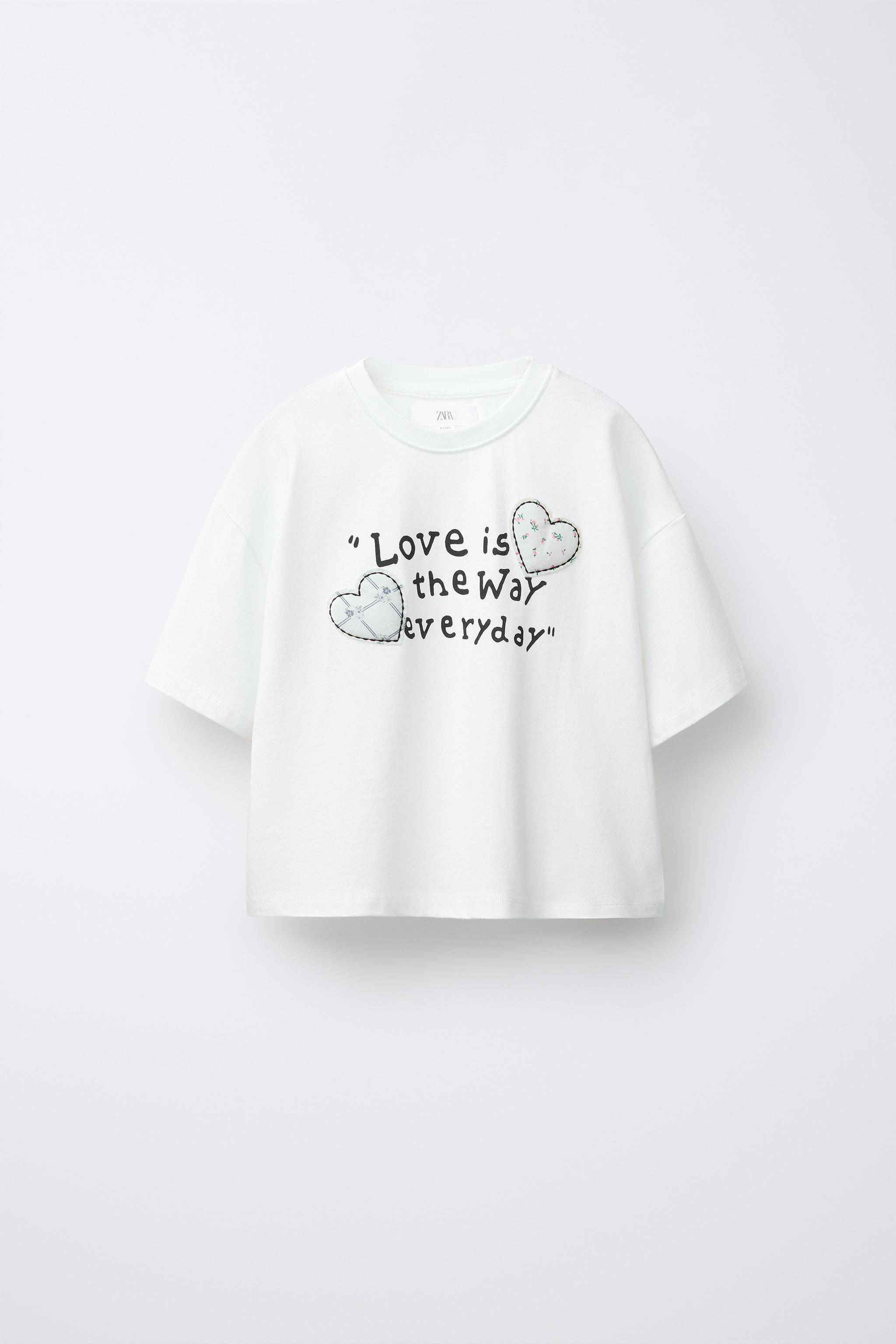T-SHIRT WITH SLOGAN AND HEART PATCHES - White | ZARA South Africa