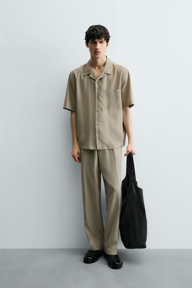 RELAXED FIT PLEATED TROUSERS - Olive green by Zara - Image 0