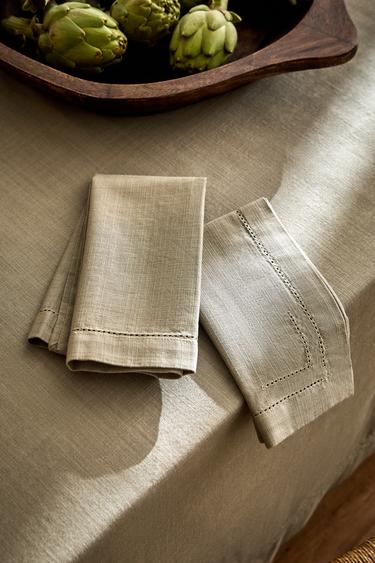 HEMSTITCHED COTTON NAPKINS (PACK OF 2) - Grey by Zara