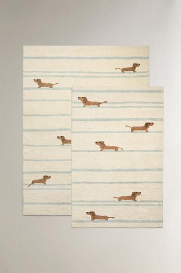 KIDS' DOG DESIGN COTTON RUG - Oyster-white by Zara