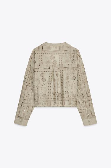 CHEMISE BRODÉE PERFORÉE - Kaki clair de Zara - Image 7