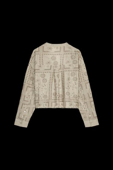 SHIRT WITH CUTWORK EMBROIDERY - Light khaki by Zara