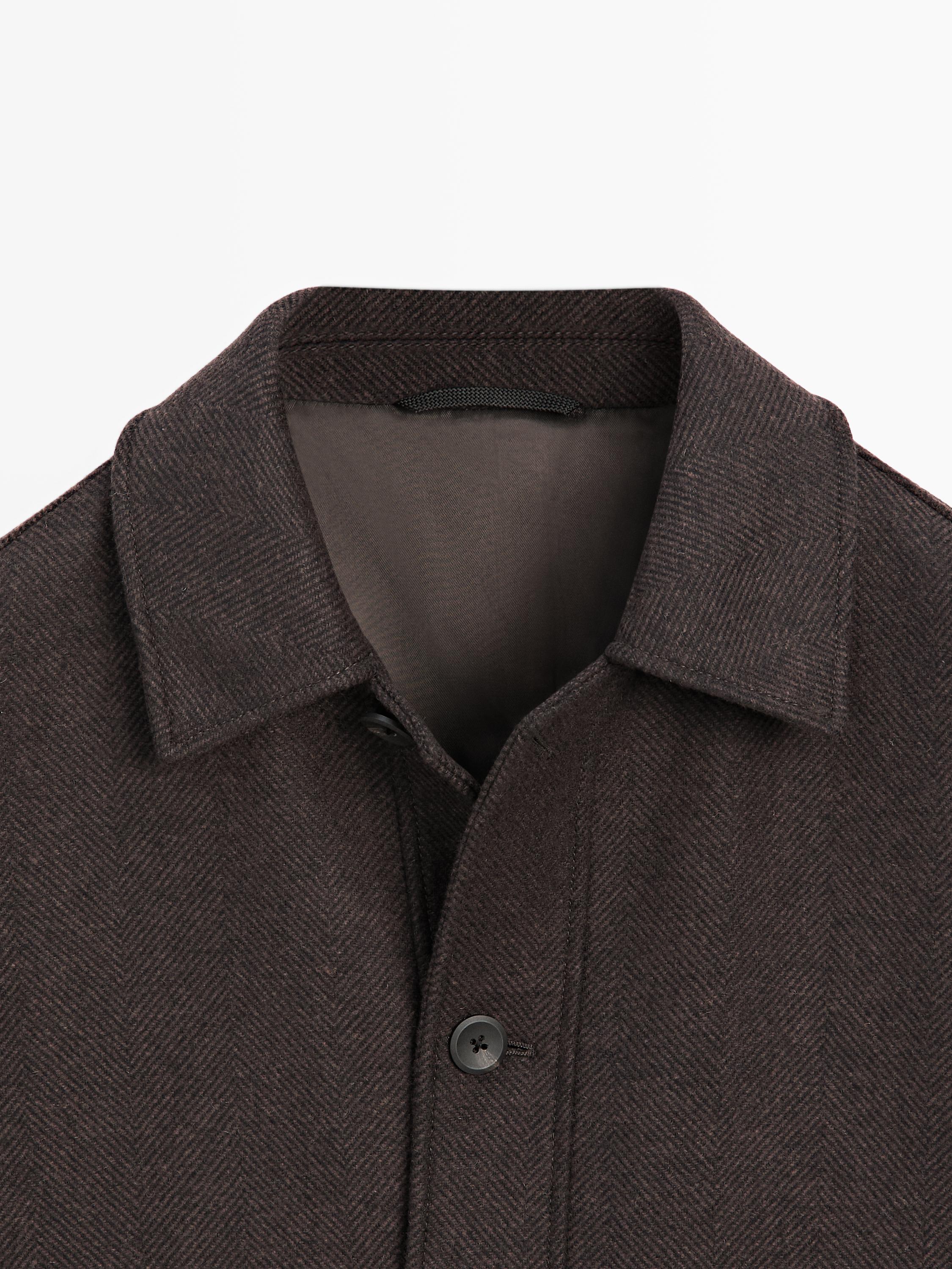Mid-length herringbone wool blend coat