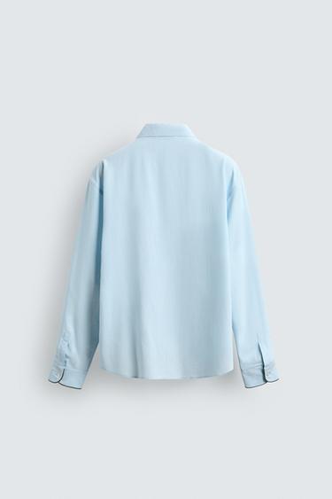 CHEMISE À RAYURES ET LISERÉS CONTRASTANTS - Bleu clair de Zara - Image 7