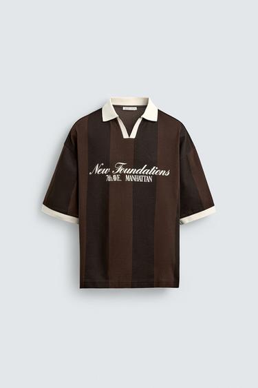 RETRO FOOTBALL PRINT POLO SHIRT - Brown by Zara