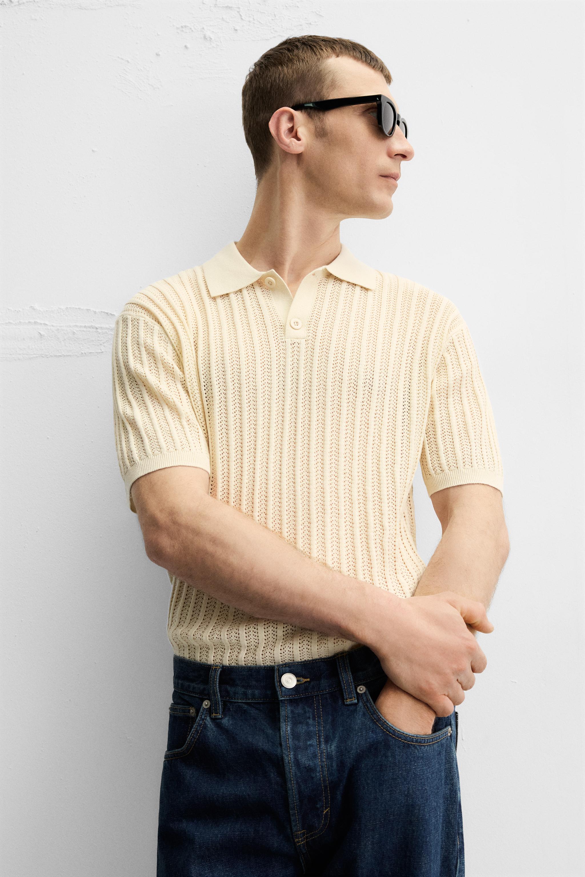 【ZARA】リネンニットポロシャツ 6674/440/711 リネンニットポロシャツ - サンド | ZARA Japan / 日本