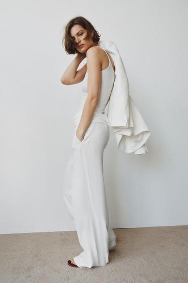 HOSE MIT BINDEGÜRTEL AUS LEINEN ZW COLLECTION - Weiß von Zara