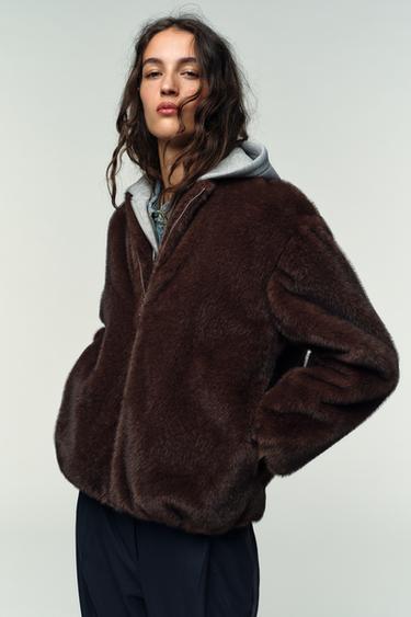 VESTE BIMATIÈRE À CAPUCHE EFFET FOURRURE - Marron de Zara - Image 3