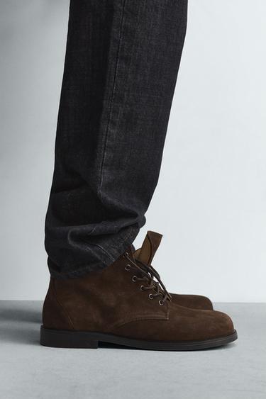 Zara 限量版綁帶真皮短靴 - 棕色