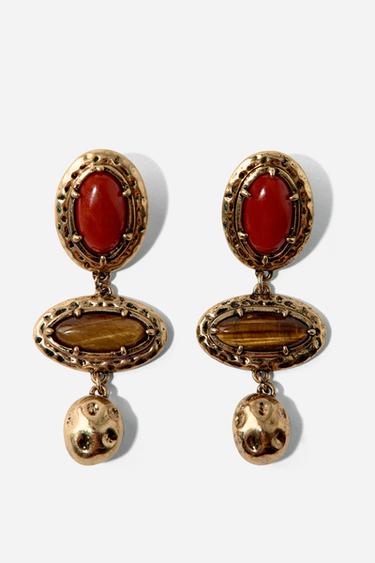 Zara TEXTURED STONE EARRINGS - Golden