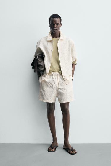 Zara TEXTURED JACQUARD SHIRT - Ecru