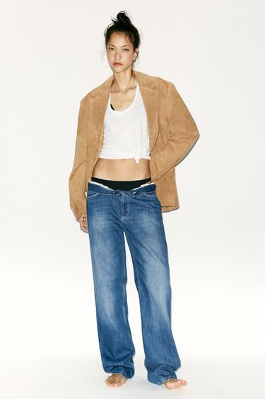 100% SUEDE LEATHER BLAZER - Beige by Zara - Image 0