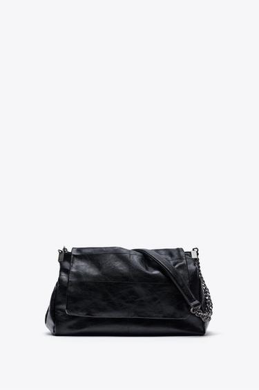 Zara ROCK STYLE FLAP SHOULDER BAG - Black