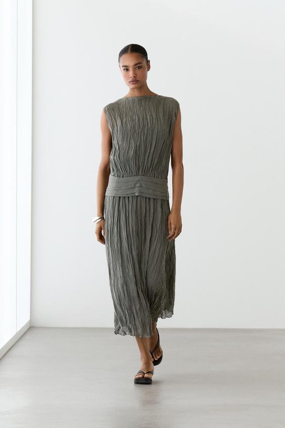 Textured flowing fabric dress with sash belt from Zara - $290