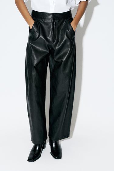 PANTALONI BARREL FINTA PELLE - Nero di Zara