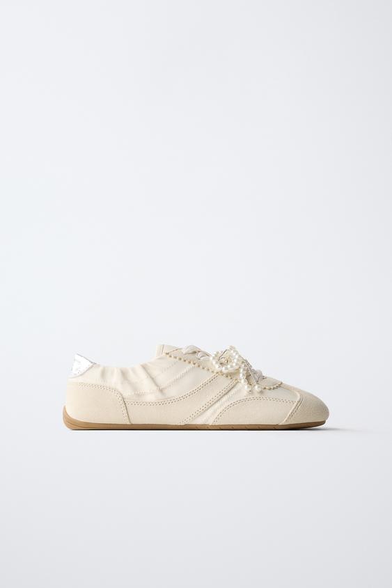 Zara PEARL DETAIL PLIMSOLLS - Off White - Image 0