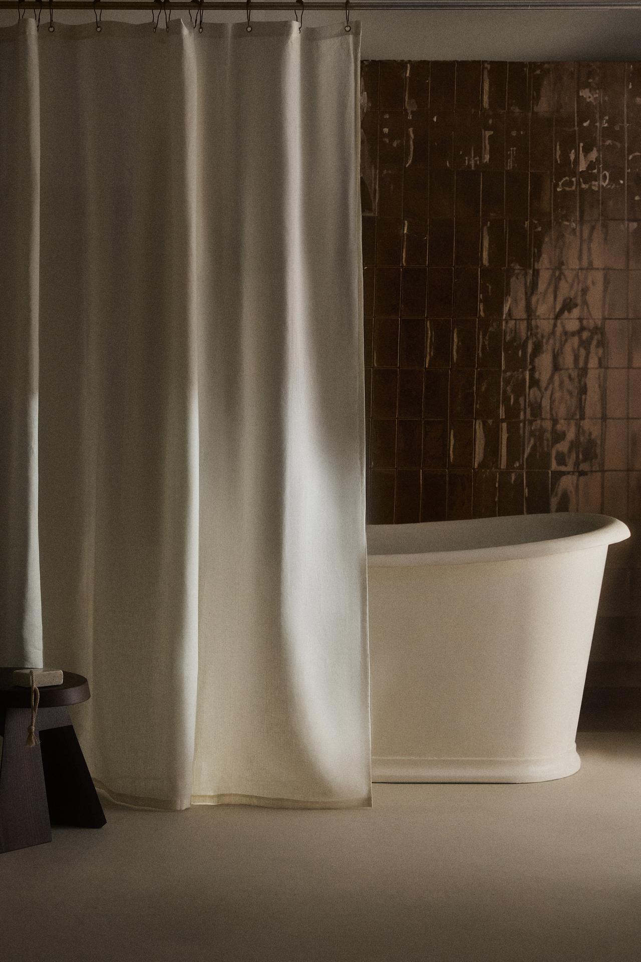 TRANSLUCENT LINEN SHOWER CURTAIN — Oyster-white