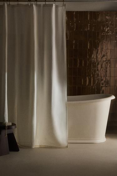 TRANSLUCENT LINEN SHOWER CURTAIN — Oyster-white 1