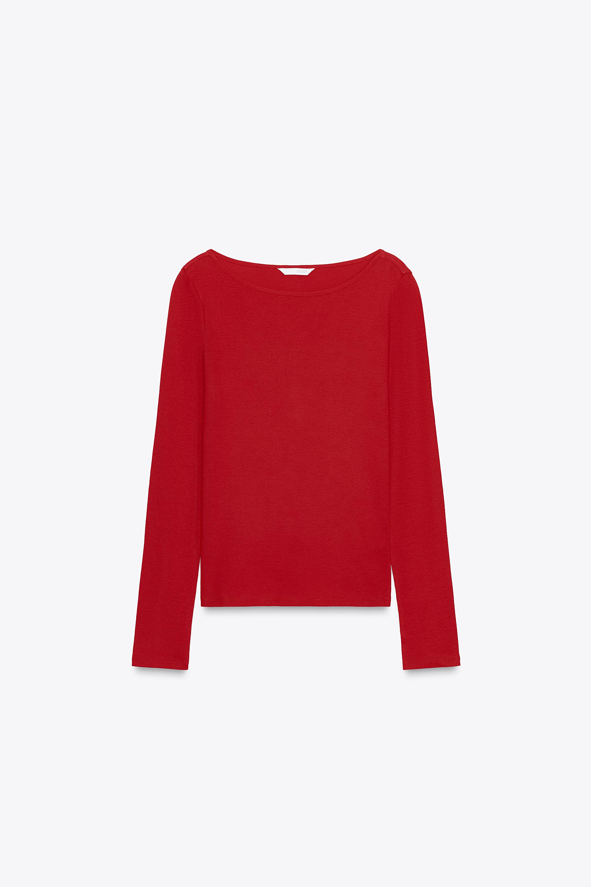 T-SHIRT COL BATEAU EN COTON Rouge ZARA France