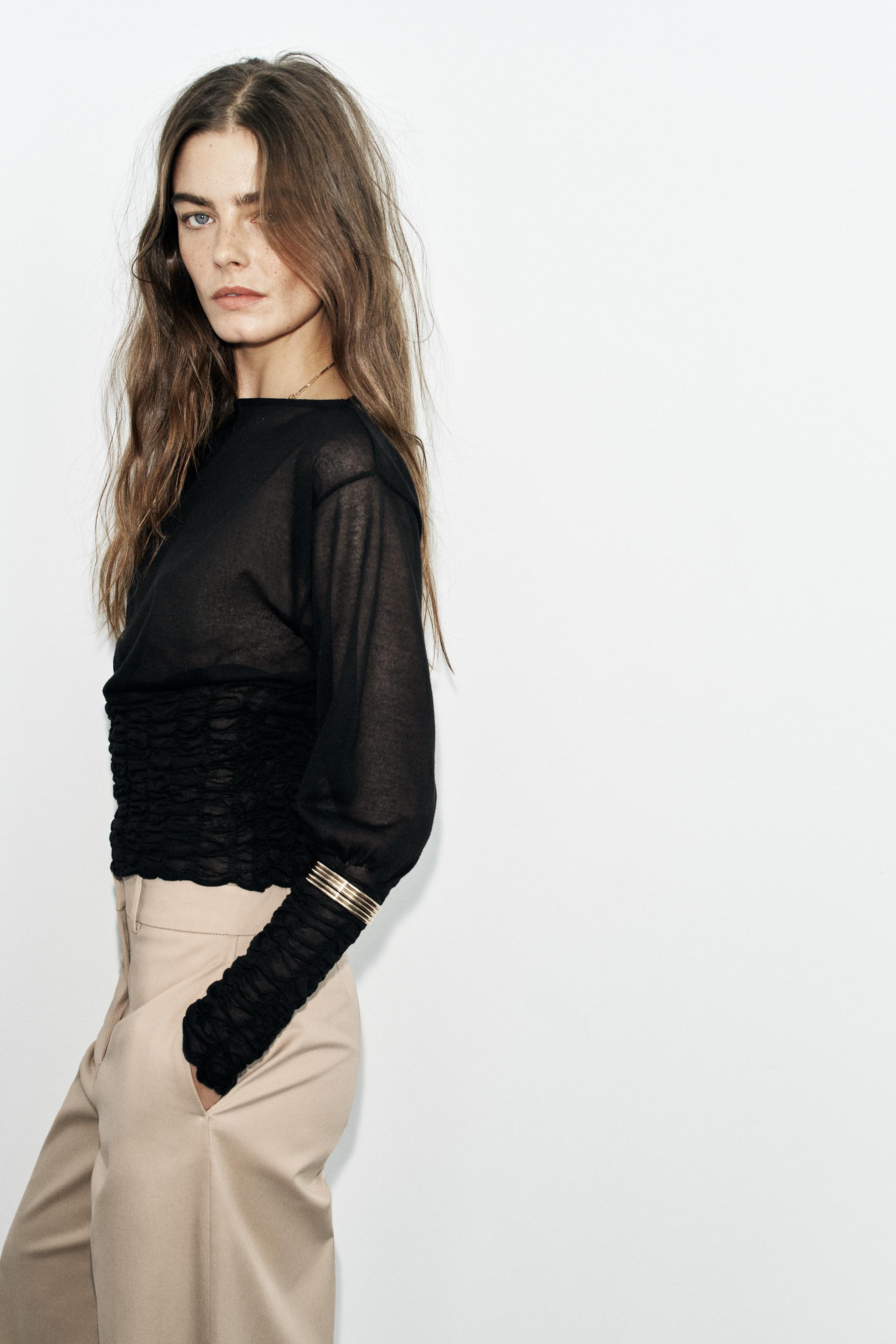Женские свитеры Zara HONEYCOMB COMBINATION KNIT JUMPER — фото 4