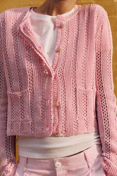 POINTELLE KNIT CARDIGAN - Pink by Zara