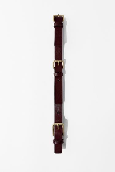 LEATHER MULTI-POSITION BUCKLE BELT - Dark red by Zara
