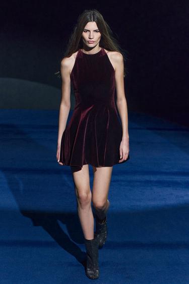 VELVET GODET DRESS ZW COLLECTION - Burgundy by Zara