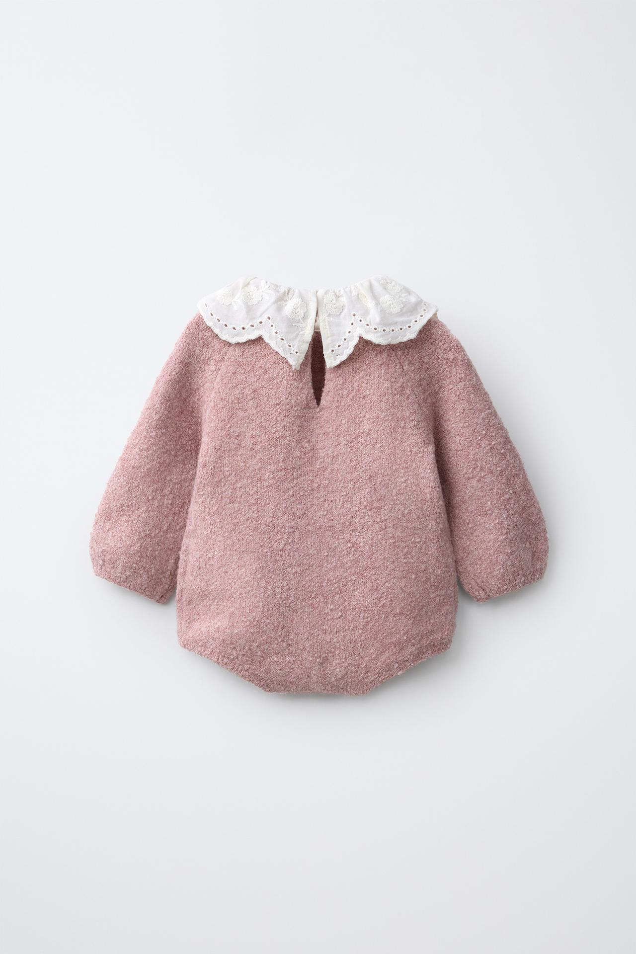 KNIT PETER PAN COLLAR BODYSUIT — Light pink