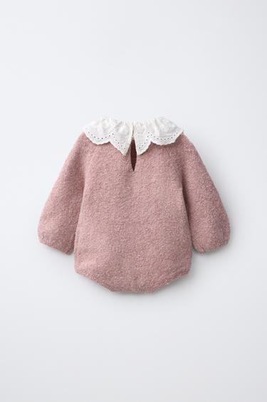 KNIT PETER PAN COLLAR BODYSUIT — Light pink 2