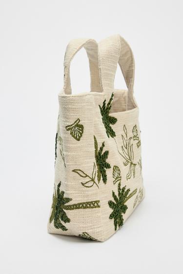 EMBROIDERED FABRIC TOTE BAG - Ecru by Zara - Image 3