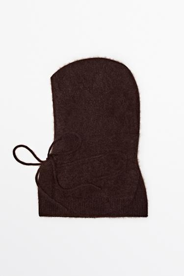 100% cashmere drawstring knit balaclava — Eggplant 1