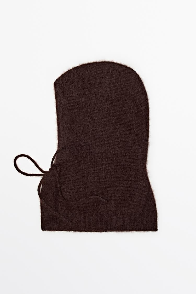 100% cashmere drawstring knit balaclava — Eggplant