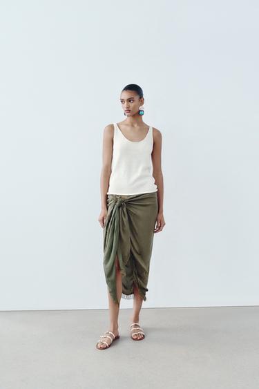 TOP À BRETELLES EN MAILLE UNIE AVEC LIN - Blanc de Zara - Image 0