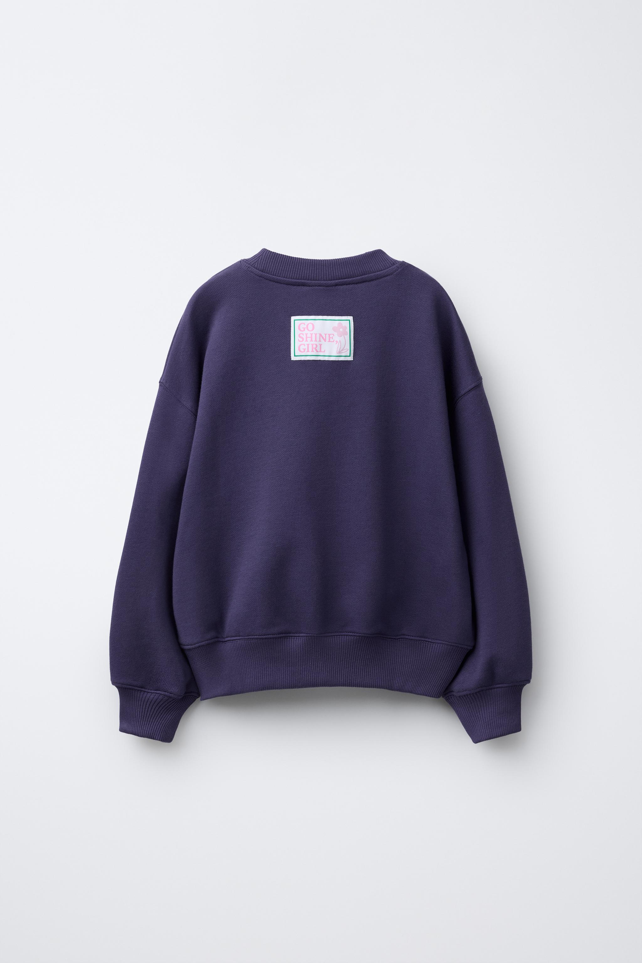 【I Need You Baby】Random Embroidery Sweat TEXT EMBROIDERY SWEATSHIRT - Bluish | ZARA United States
