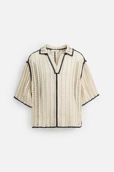 POLO STRUCTURE CROCHET - Blanc / Noir de Zara - Image 6