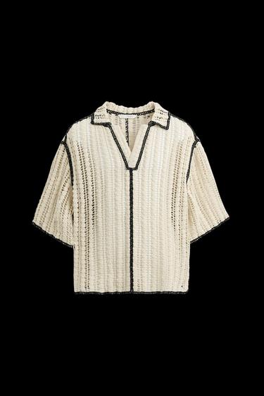 POLOSHIRT MIT HÄKELSTRUKTUR - Weiß / Schwarz von Zara - Bild 0