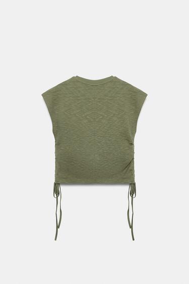 RUSTIC GATHERED T-SHIRT - Khaki by Zara - Image 6