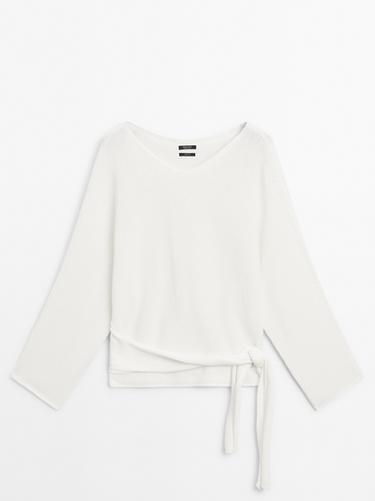 Jersey punto detalle lazo - Blanco de Zara