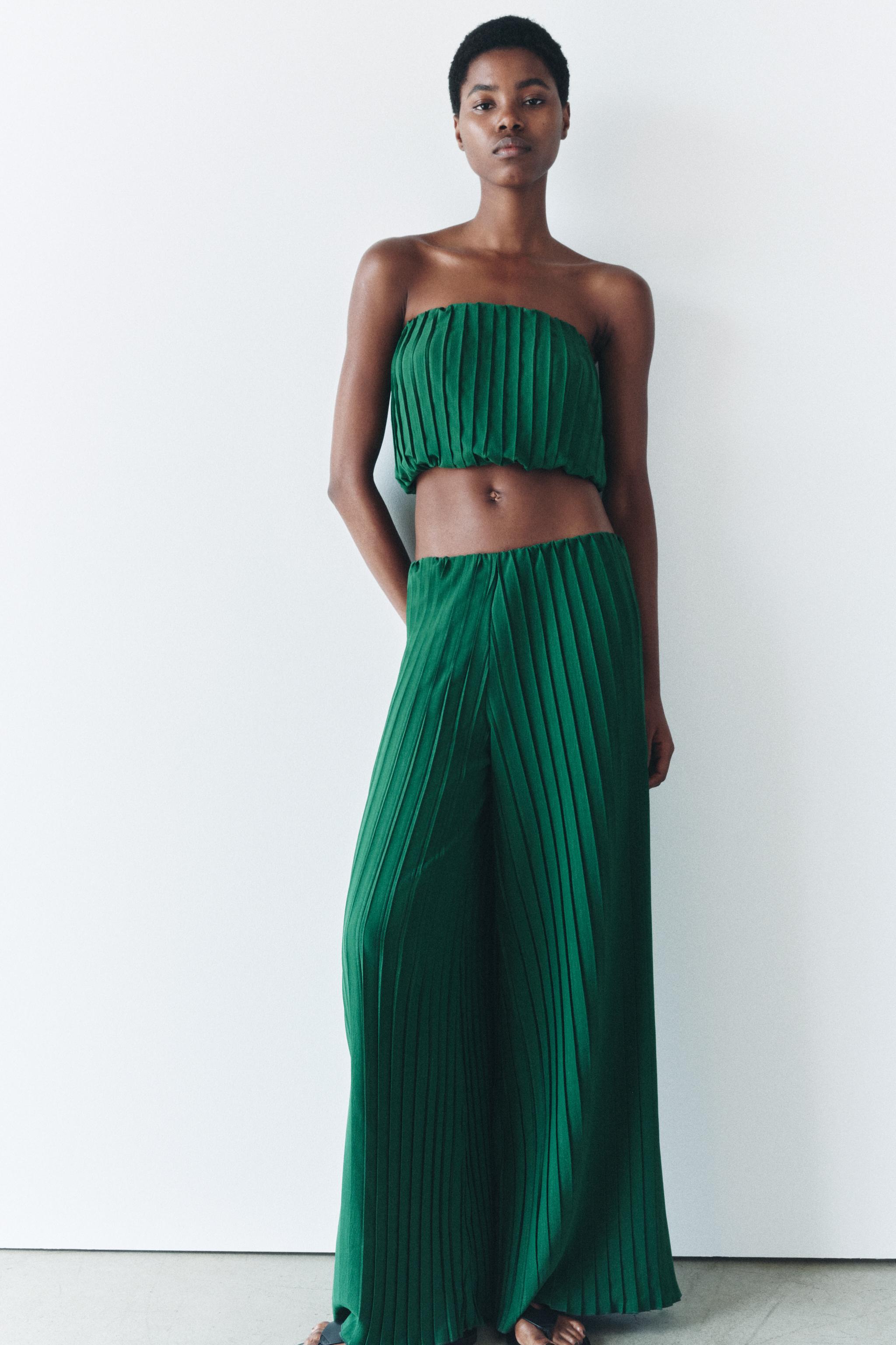 PLEATED BANDEAU TOP - Green | ZARA United States