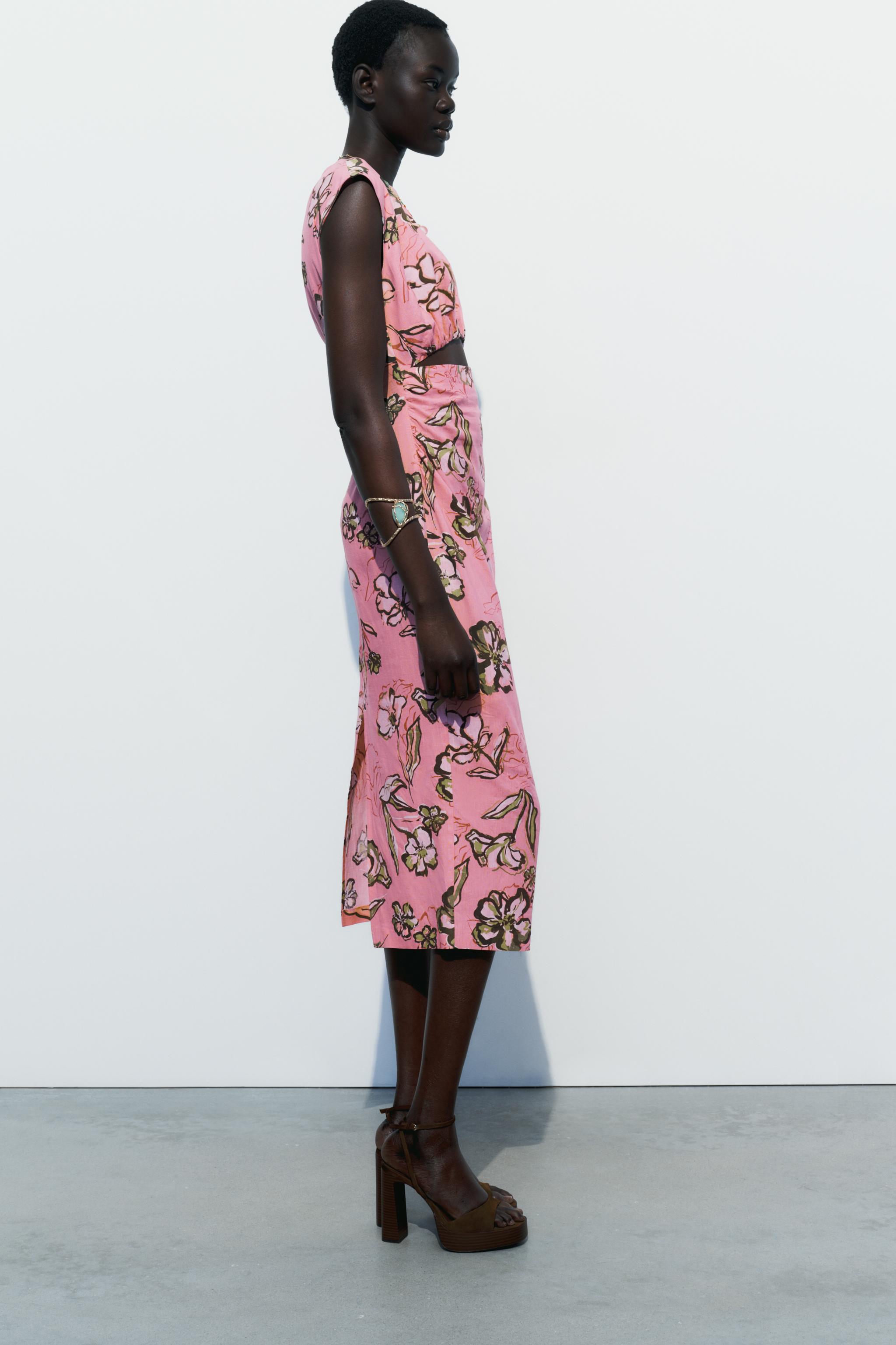 LINEN BLEND PRINTED DRESS - Pink | ZARA United States