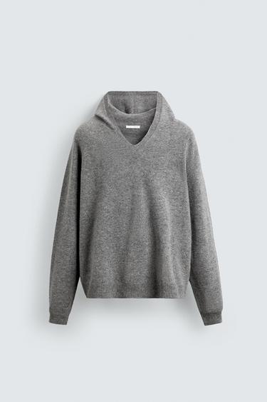 100% WOOL HOODED SWEATER - Grey marl by Zara